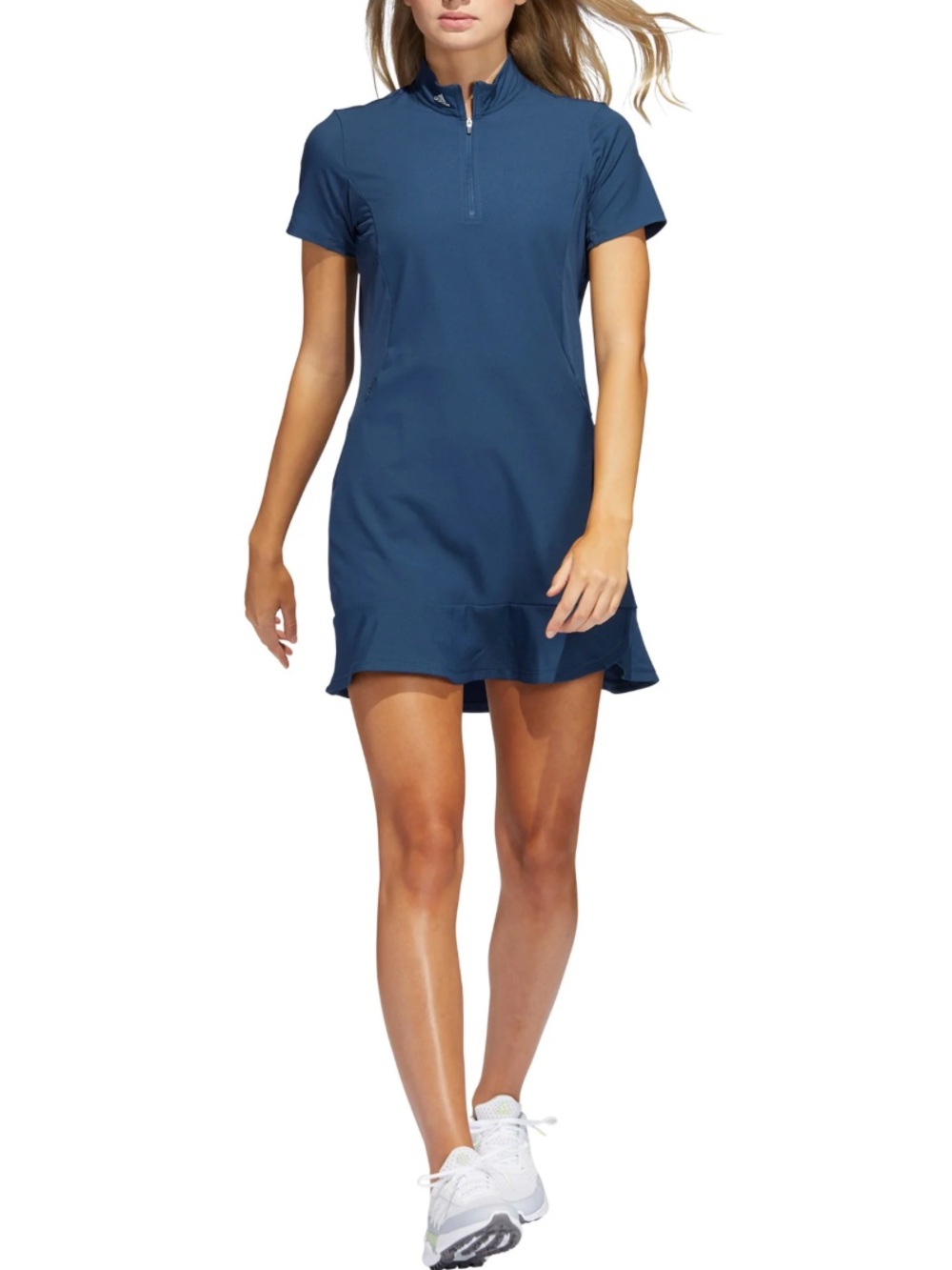 ADIDAS Frill Hem Short Sleeve Zip Front Mini Golf Dress Athletic NEW Size M